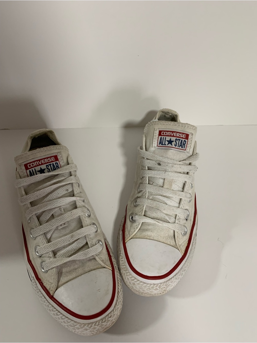 Converse White Canvas Low Top Sneakers with Red Stripe 327